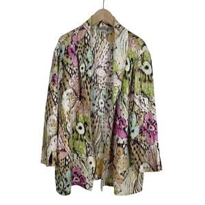 Chico's Floral Print 100% Silk Lightweight Blazer Jacket Size XL